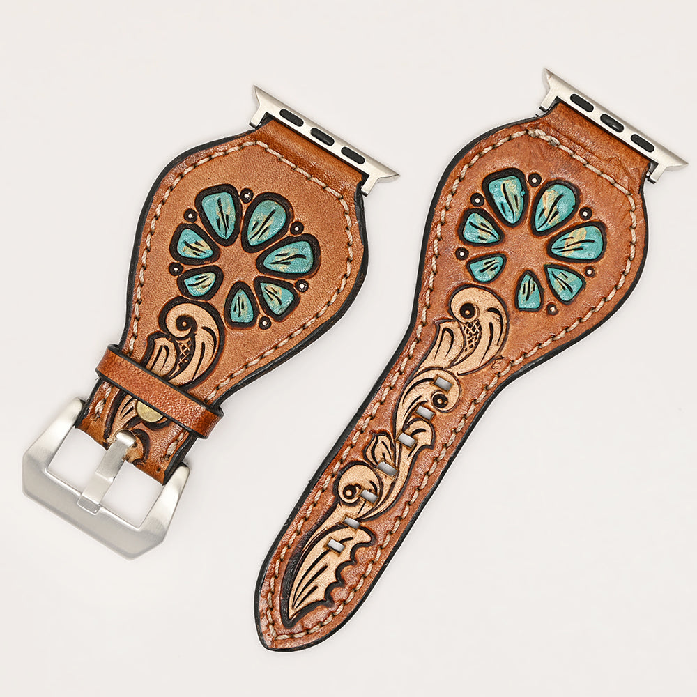 American Darling Beautifully Hand Tooled Painted Genuine Leather I watch Strap Men and Women Unisex