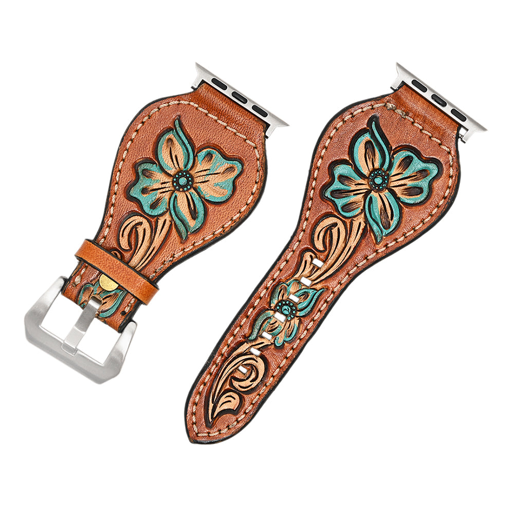 American Darling Beautifully Hand Tooled Painted Genuine Leather I watch Strap Men and Women Unisex