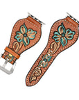 American Darling Beautifully Hand Tooled Painted Genuine Leather I watch Strap Men and Women Unisex