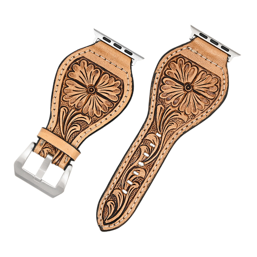 American Darling Beautifully Hand Tooled Painted Genuine Leather I watch Strap Men and Women Unisex