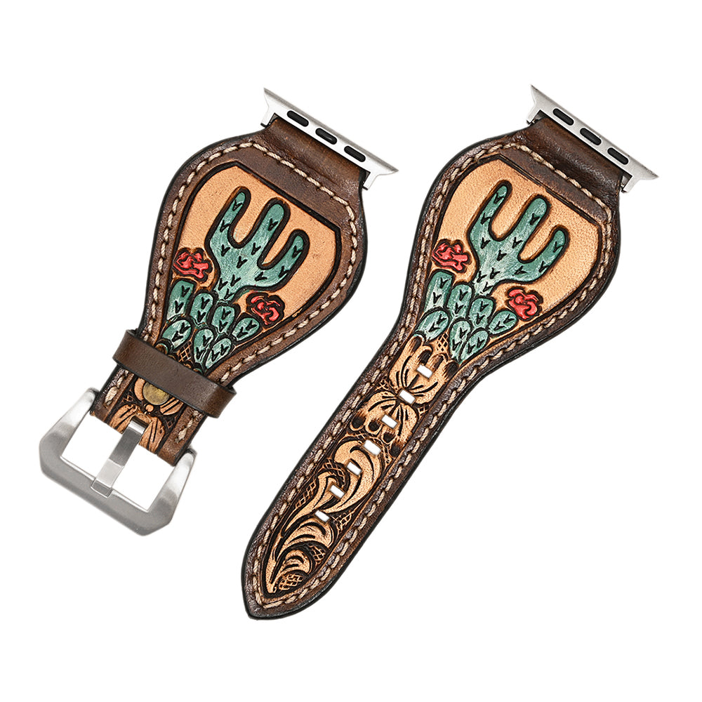 American Darling Beautifully Hand Tooled Painted Genuine Leather I watch Strap Men and Women Unisex