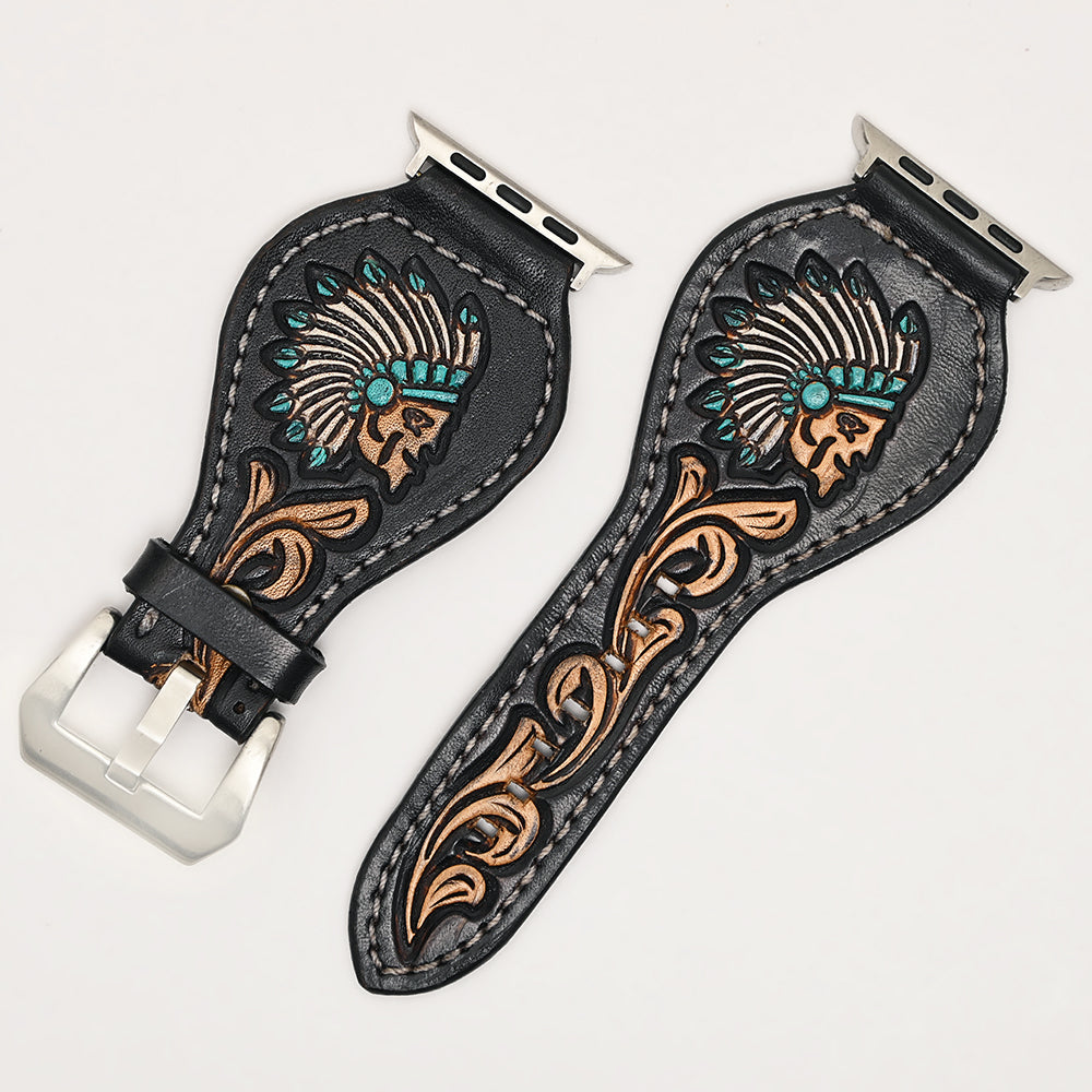 American Darling Beautifully Hand Tooled Painted Genuine Leather I watch Strap Men and Women Unisex