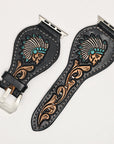 American Darling Beautifully Hand Tooled Painted Genuine Leather I watch Strap Men and Women Unisex