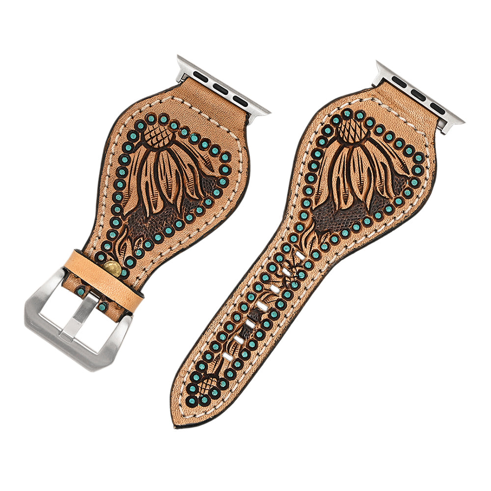 American Darling Beautifully Hand Tooled Painted Genuine Leather I watch Strap Men and Women Unisex