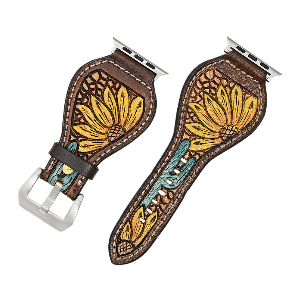 American Darling Beautifully Hand Tooled Painted Genuine Leather I watch Strap Men and Women Unisex