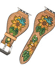 American Darling Beautifully Hand Tooled Painted Genuine Leather I watch Strap Men and Women Unisex
