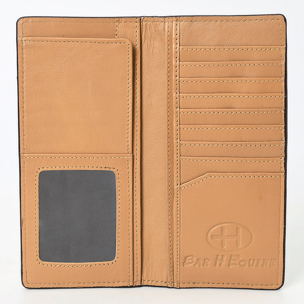 BAR H EQUINE Rodeo Floral Bifold &amp; Trifold Wallet For Men Women HairOn Genuine Leather Tan