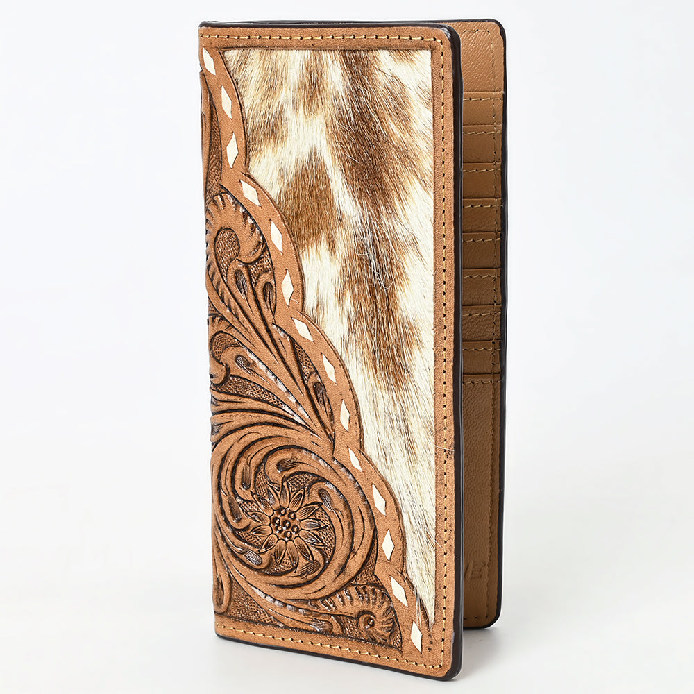 BAR H EQUINE Rodeo Floral Bifold &amp; Trifold Wallet For Men Women HairOn Genuine Leather Tan