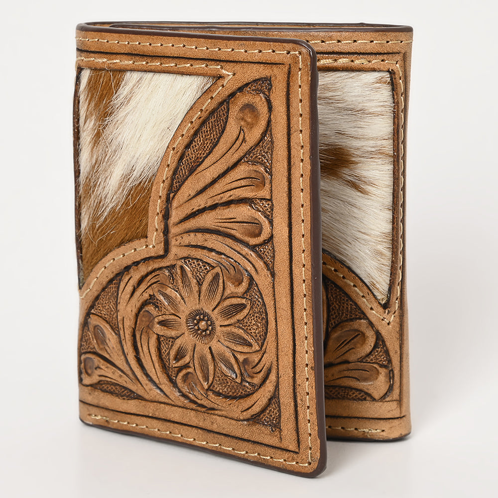 BAR H EQUINE Rodeo Floral Bifold &amp; Trifold Wallet For Men Women HairOn Genuine Leather Tan