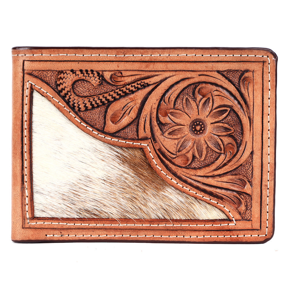 BAR H EQUINE Rodeo Floral Bifold &amp; Trifold Wallet For Men Women HairOn Genuine Leather Tan