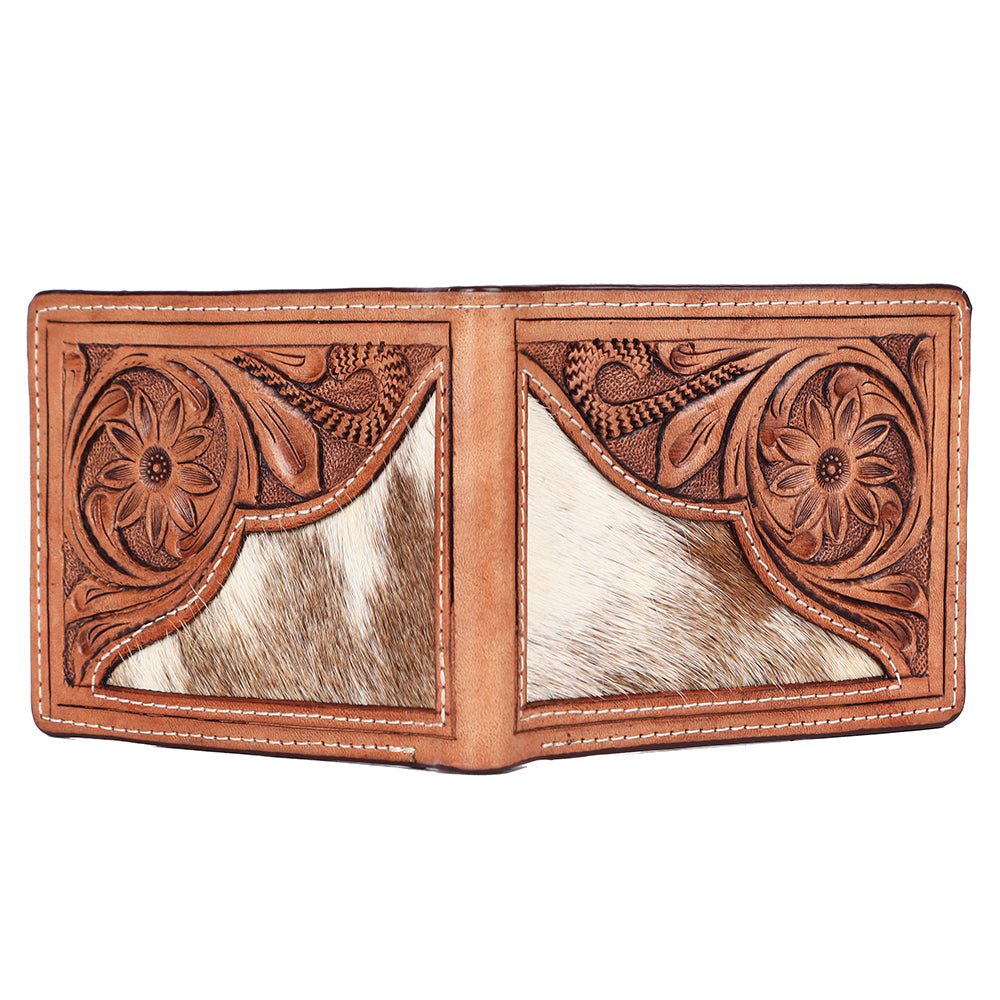 BAR H EQUINE Rodeo Floral Bifold &amp; Trifold Wallet For Men Women HairOn Genuine Leather Tan