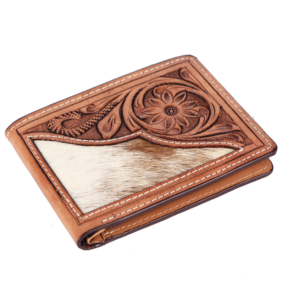 BAR H EQUINE Rodeo Floral Bifold &amp; Trifold Wallet For Men Women HairOn Genuine Leather Tan