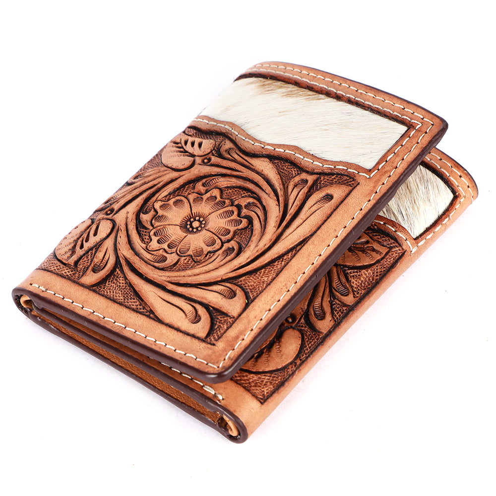 BAR H EQUINE Rodeo Floral Bifold &amp; Trifold Wallet For Men Women HairOn Genuine Leather Tan