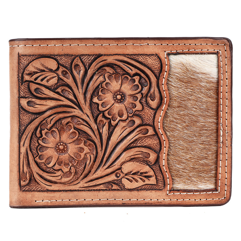 BAR H EQUINE Rodeo Floral Bifold &amp; Trifold Wallet For Men Women HairOn Genuine Leather Tan