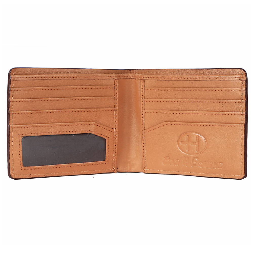 BAR H EQUINE Rodeo Floral Bifold &amp; Trifold Wallet For Men Women HairOn Genuine Leather Tan
