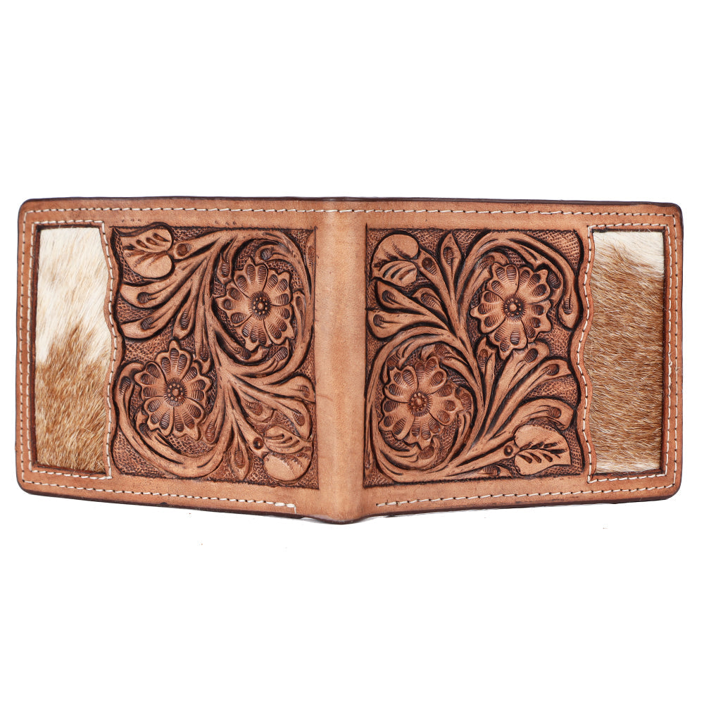 BAR H EQUINE Rodeo Floral Bifold &amp; Trifold Wallet For Men Women HairOn Genuine Leather Tan