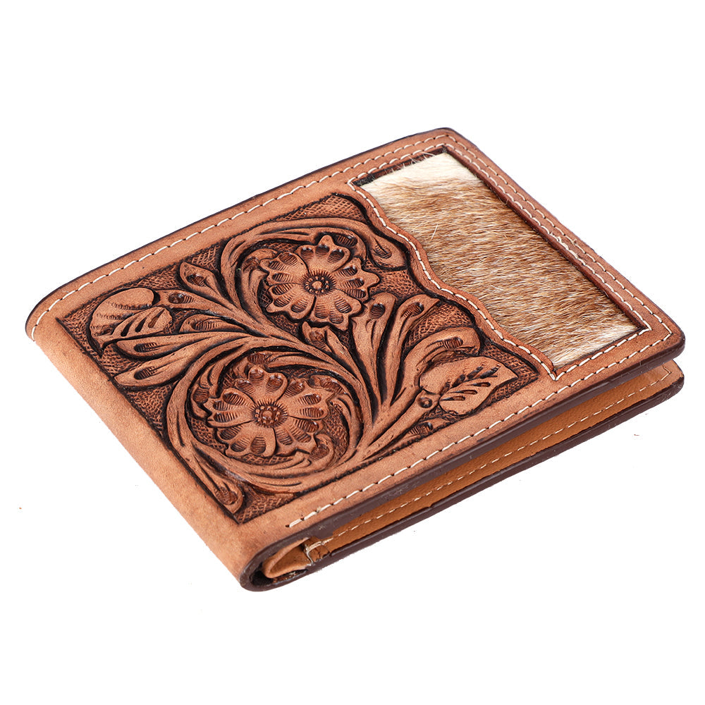 BAR H EQUINE Rodeo Floral Bifold &amp; Trifold Wallet For Men Women HairOn Genuine Leather Tan
