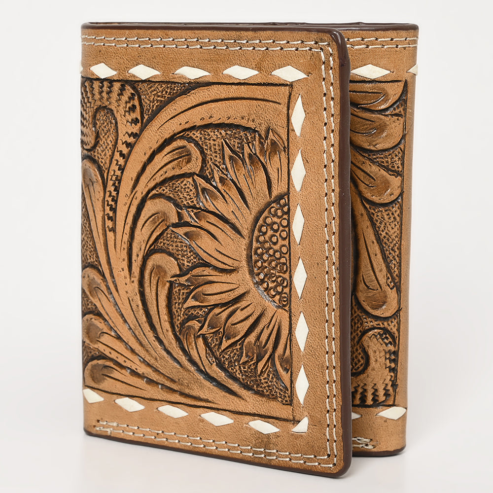 BAR H EQUINE Rodeo Floral Bifold &amp; Trifold Wallet For Men Women Genuine Leather Tan