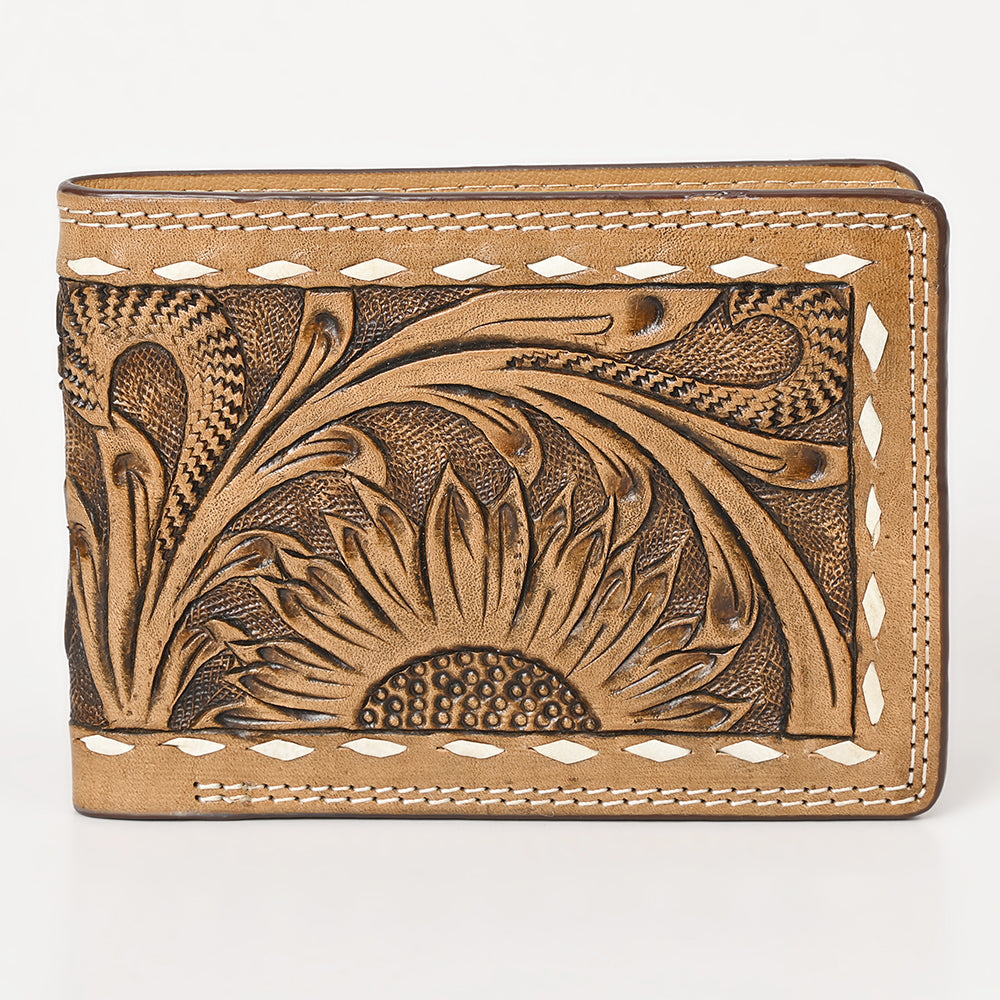 BAR H EQUINE Rodeo Floral Bifold &amp; Trifold Wallet For Men Women Genuine Leather Tan