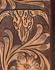 BAR H EQUINE Rodeo Steer Head Bifold & Trifold Wallet For Men Women Genuine Leather Brown