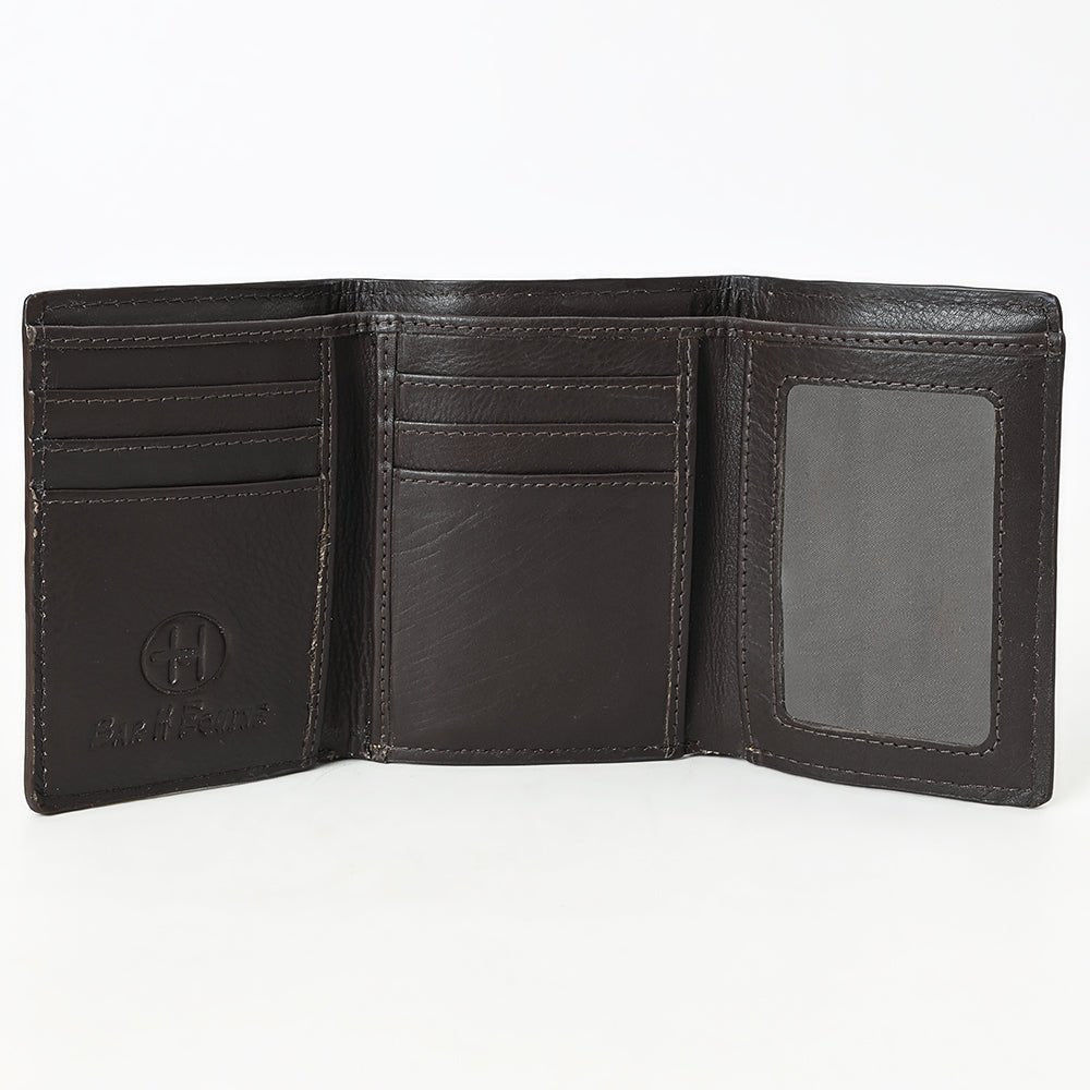 BAR H EQUINE Rodeo Steer Head Bifold &amp; Trifold Wallet For Men Women Genuine Leather Brown