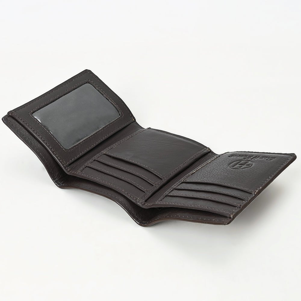 BAR H EQUINE Rodeo Steer Head Bifold &amp; Trifold Wallet For Men Women Genuine Leather Brown