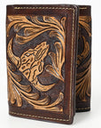 BAR H EQUINE Rodeo Steer Head Bifold & Trifold Wallet For Men Women Genuine Leather Brown