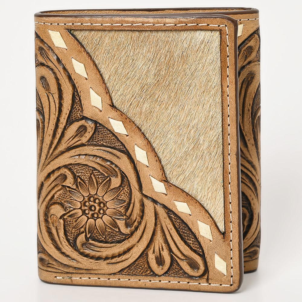 BAR H EQUINE Rodeo Floral Bifold &amp; Trifold Wallet For Men Women HairOn Genuine Leather Brown
