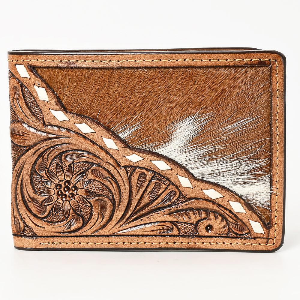 BAR H EQUINE Rodeo Floral Bifold &amp; Trifold Wallet For Men Women HairOn Genuine Leather Brown