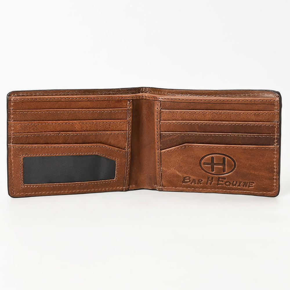 BAR H EQUINE Rodeo Floral Bifold &amp; Trifold Wallet For Men Women HairOn Genuine Leather Brown
