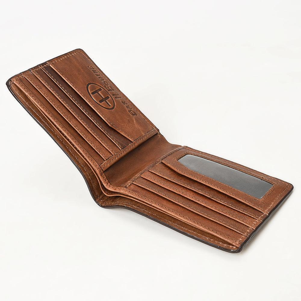 BAR H EQUINE Rodeo Floral Bifold &amp; Trifold Wallet For Men Women HairOn Genuine Leather Brown