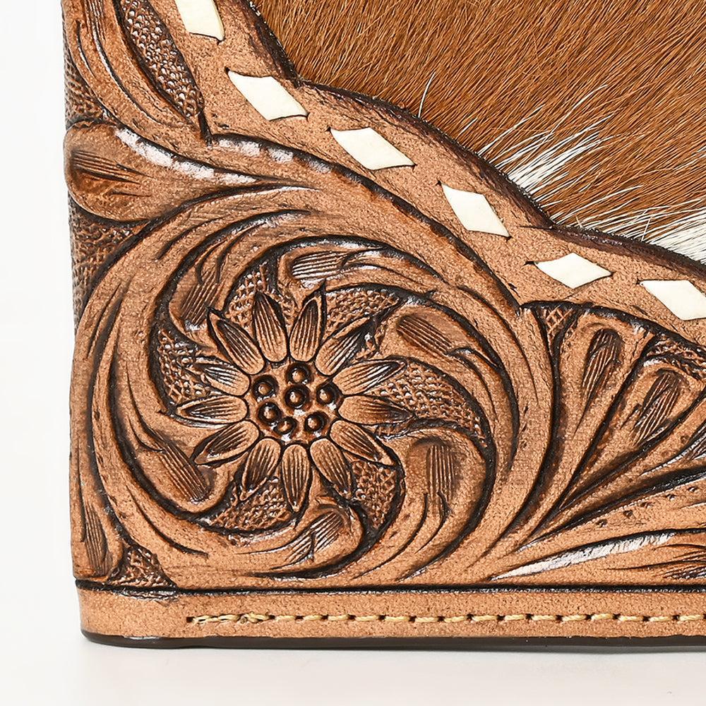 BAR H EQUINE Rodeo Floral Bifold &amp; Trifold Wallet For Men Women HairOn Genuine Leather Brown