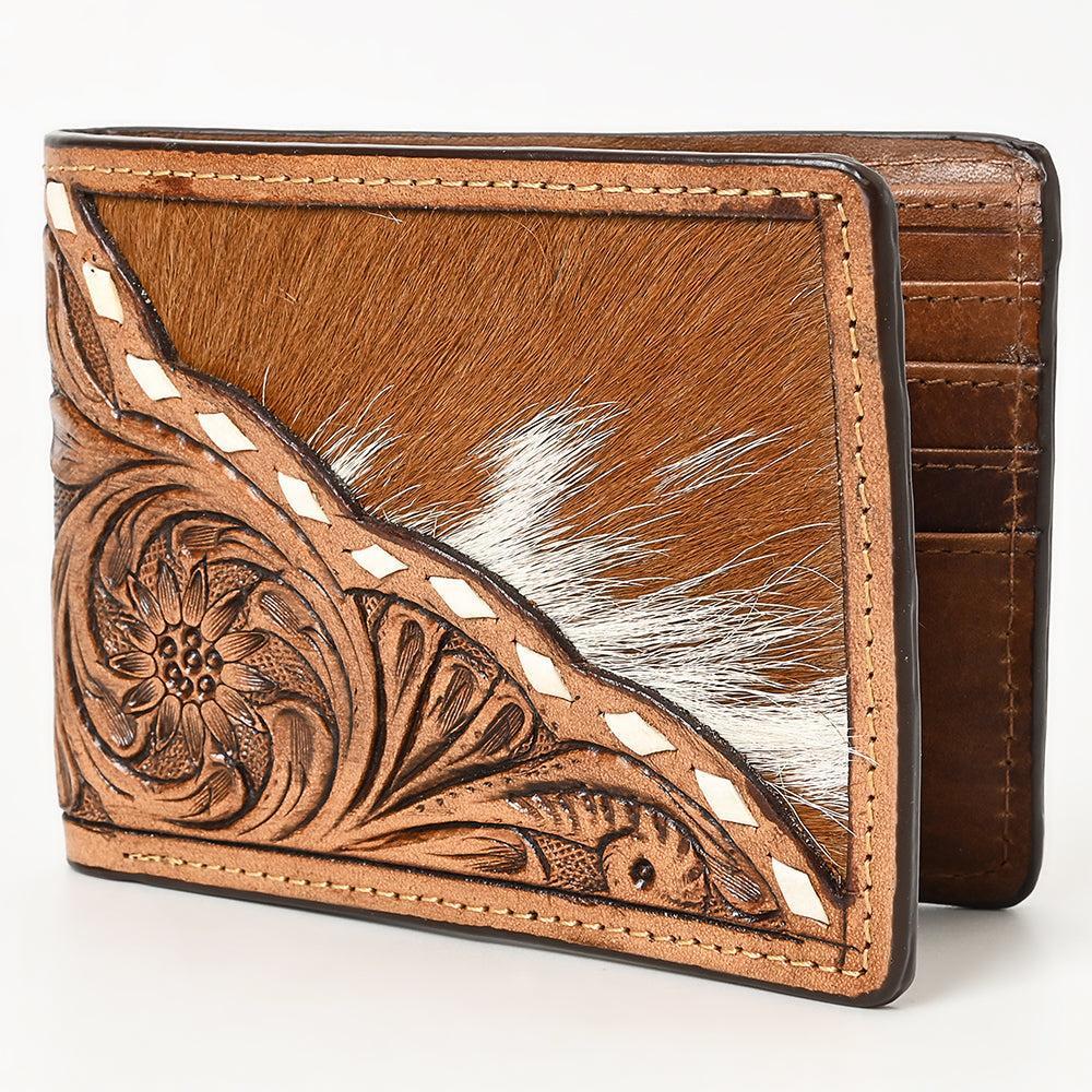 BAR H EQUINE Rodeo Floral Bifold &amp; Trifold Wallet For Men Women HairOn Genuine Leather Brown