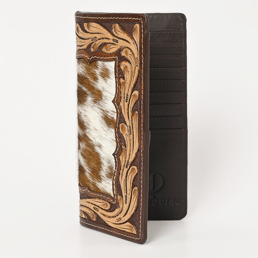 BAR H EQUINE Rodeo Floral Bifold &amp; Trifold Wallet For Men Women HairOn Genuine Leather Brown