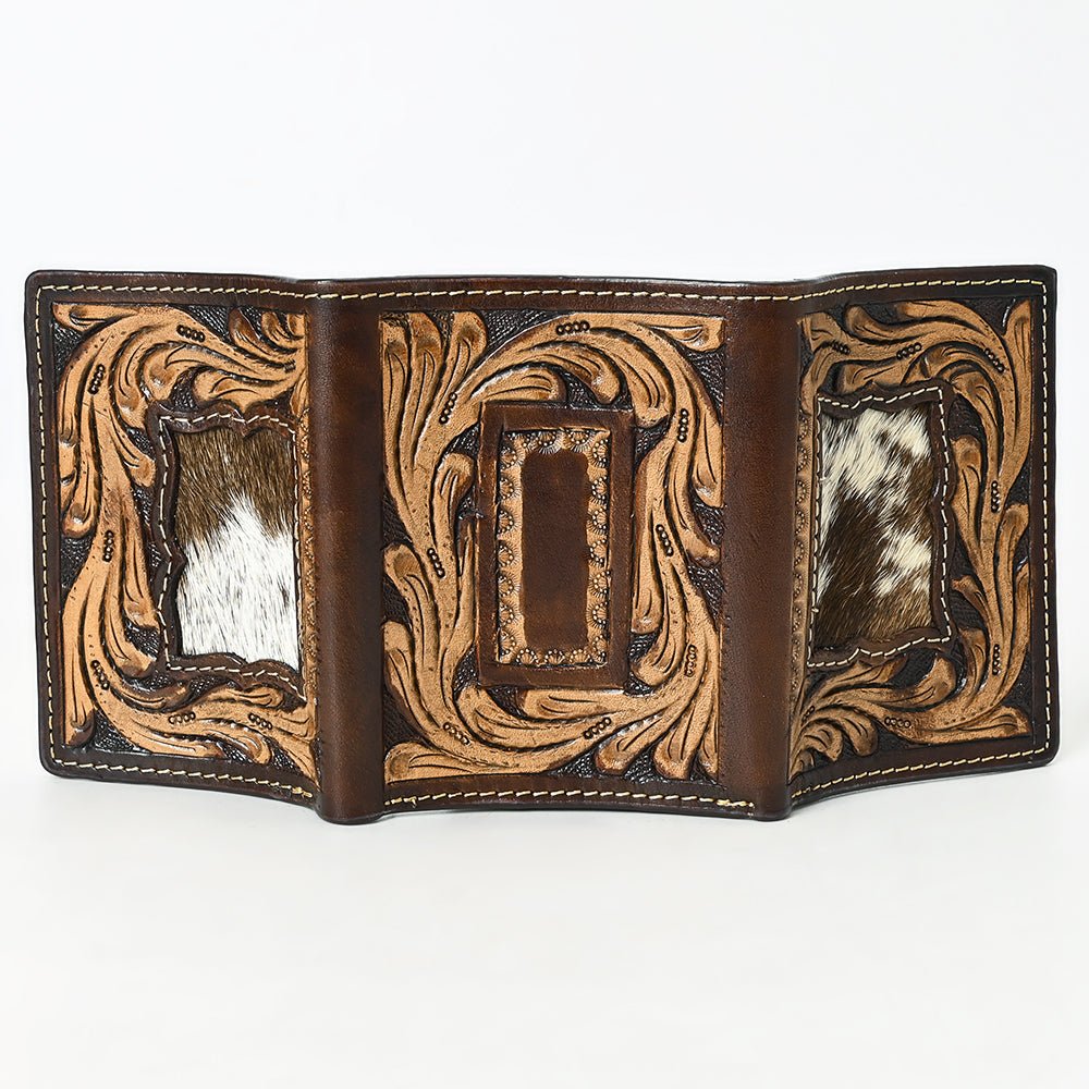 BAR H EQUINE Rodeo Floral Bifold &amp; Trifold Wallet For Men Women HairOn Genuine Leather Brown