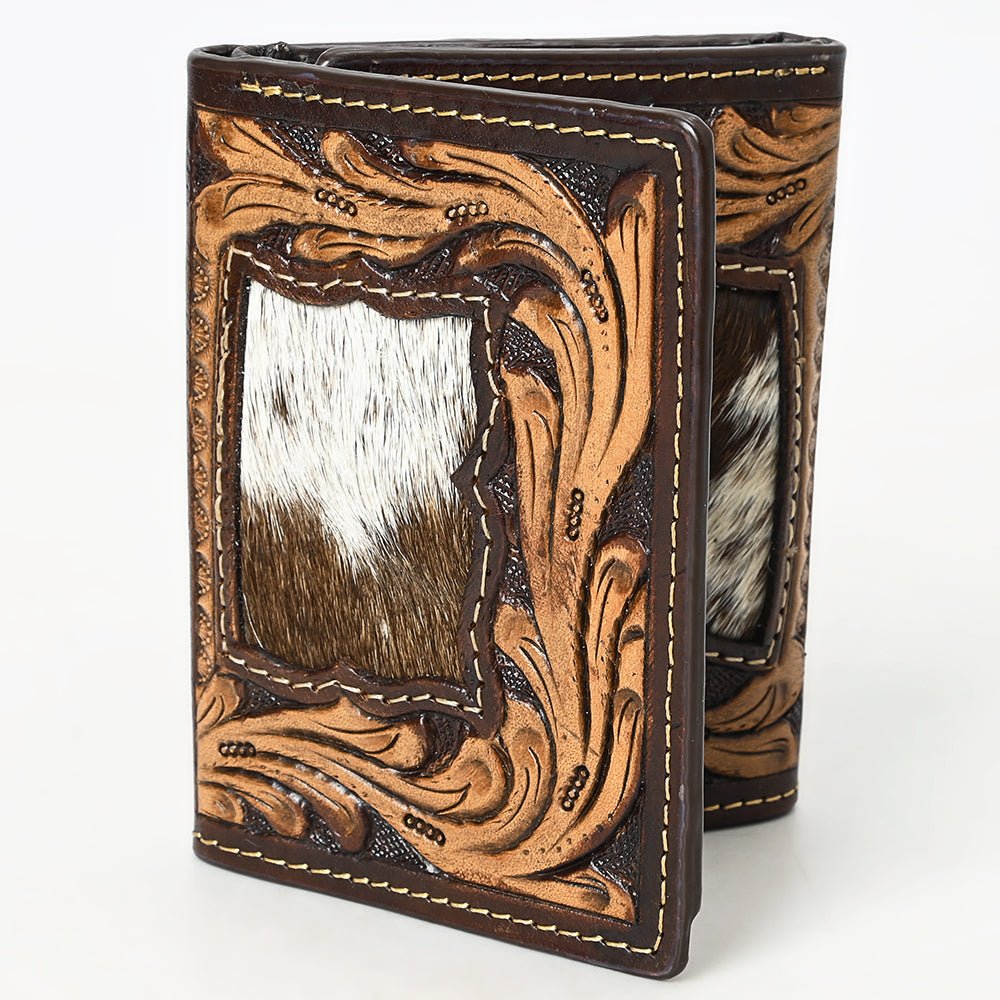 BAR H EQUINE Rodeo Floral Bifold &amp; Trifold Wallet For Men Women HairOn Genuine Leather Brown