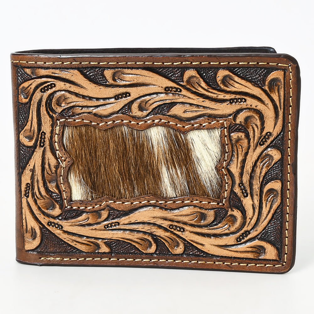 BAR H EQUINE Rodeo Floral Bifold &amp; Trifold Wallet For Men Women HairOn Genuine Leather Brown