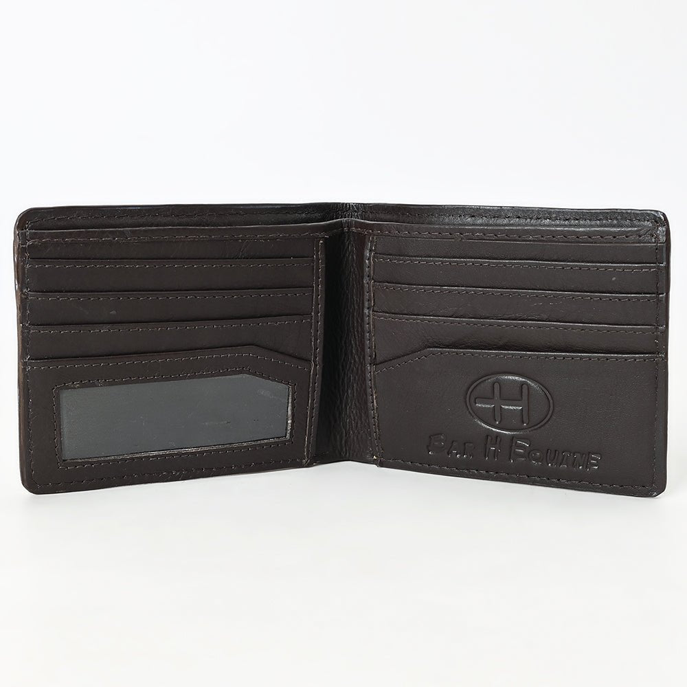 BAR H EQUINE Rodeo Floral Bifold &amp; Trifold Wallet For Men Women HairOn Genuine Leather Brown