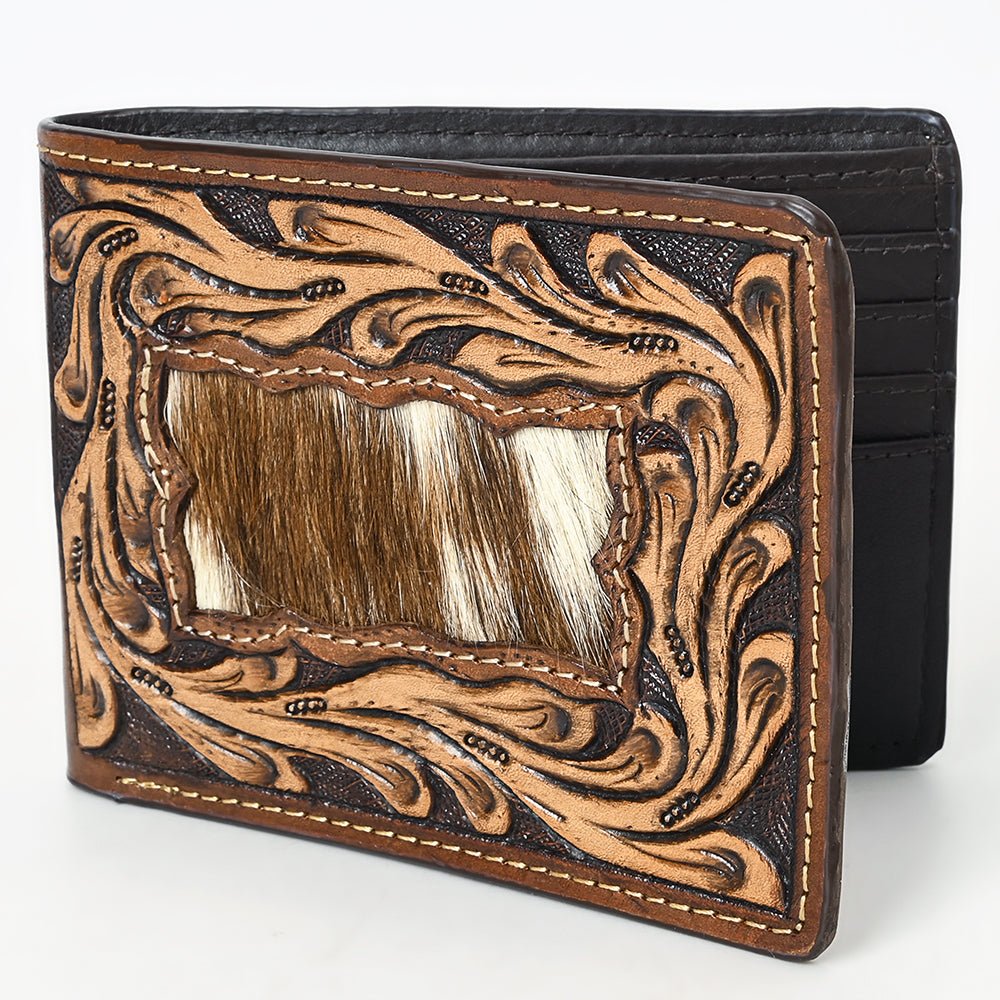 BAR H EQUINE Rodeo Floral Bifold &amp; Trifold Wallet For Men Women HairOn Genuine Leather Brown