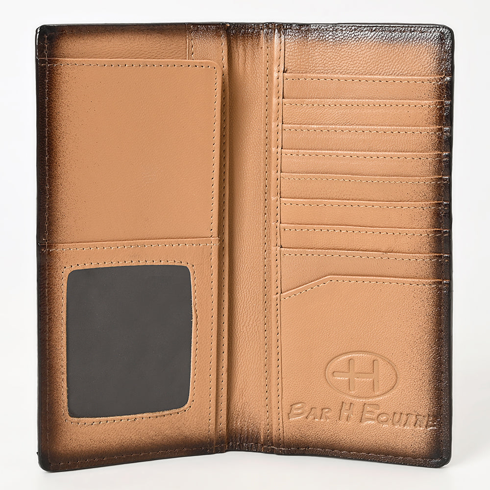 BAR H EQUINE Rodeo Floral Bifold &amp; Trifold Wallet For Men Women HairOn Genuine Leather Brown