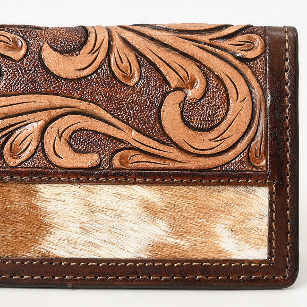 BAR H EQUINE Rodeo Floral Bifold &amp; Trifold Wallet For Men Women HairOn Genuine Leather Brown
