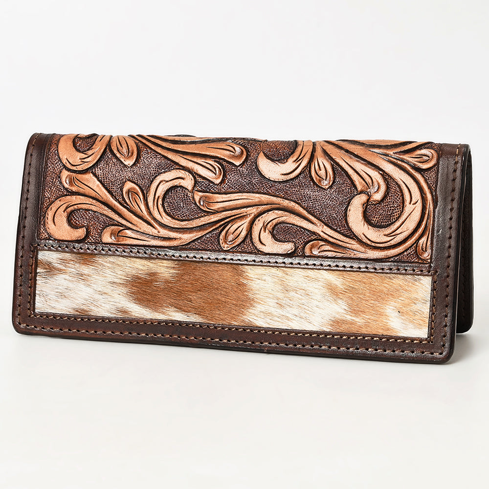 BAR H EQUINE Rodeo Floral Bifold &amp; Trifold Wallet For Men Women HairOn Genuine Leather Brown
