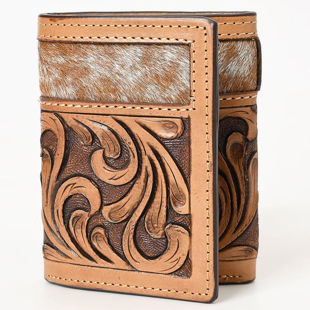 BAR H EQUINE Rodeo Floral Bifold &amp; Trifold Wallet For Men Women HairOn Genuine Leather Brown