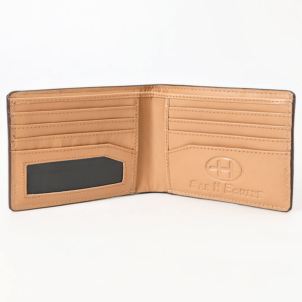 BAR H EQUINE Rodeo Floral Bifold &amp; Trifold Wallet For Men Women HairOn Genuine Leather Brown