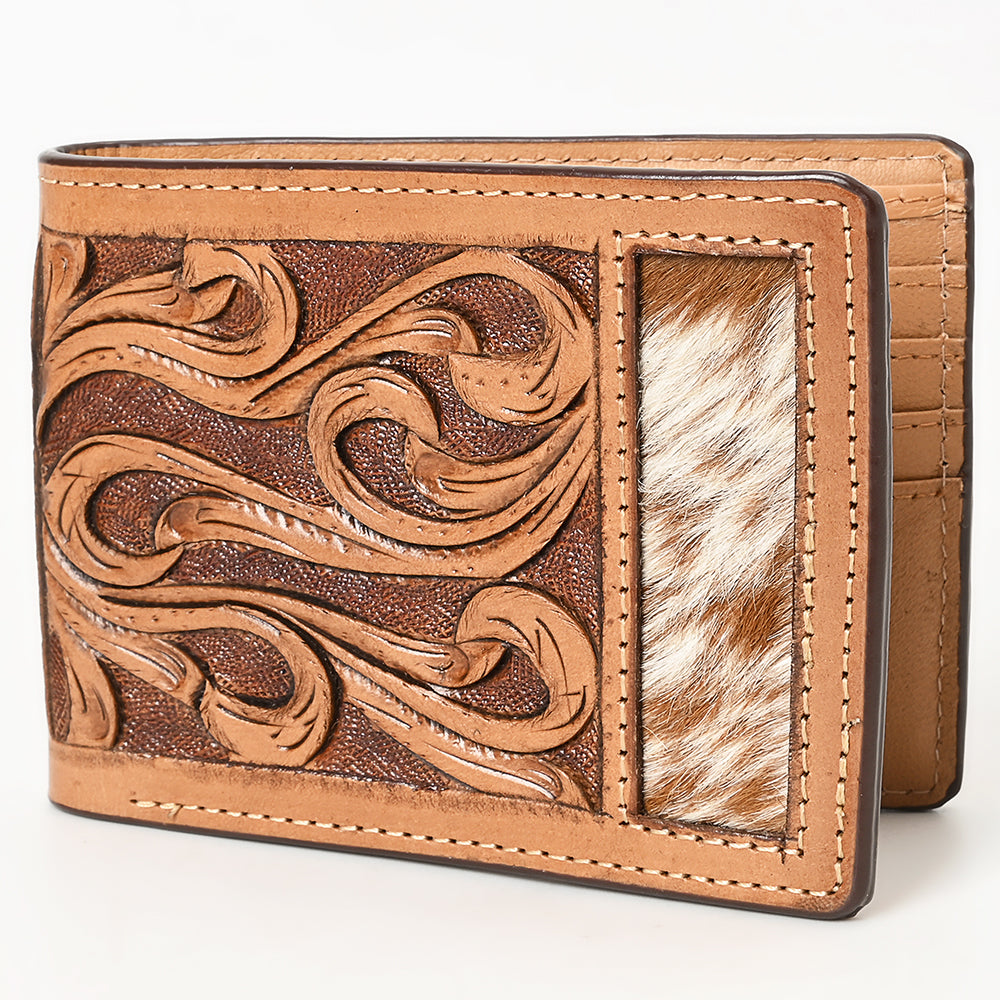 BAR H EQUINE Rodeo Floral Bifold &amp; Trifold Wallet For Men Women HairOn Genuine Leather Brown