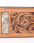 Bar H Equine Floral Genuine Leather Rodeo Bifold Wallet For Men Women Tan Flower Hand Carved & Tooled Wallet