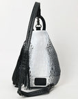 American Darling Sling Hand Tooled Crocodile Embossed Genuine Leather Women Bag Western Handbag Purse