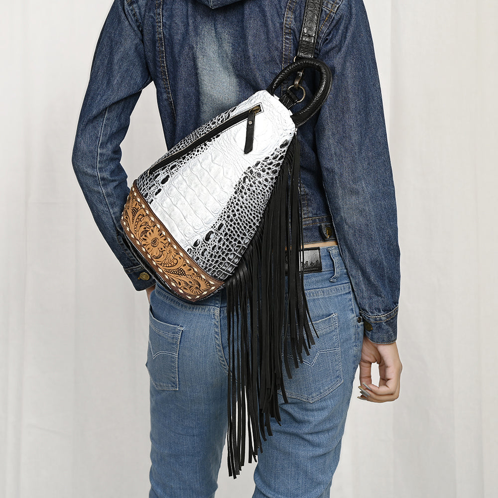 American Darling Sling Hand Tooled Crocodile Embossed Genuine Leather Women Bag Western Handbag Purse