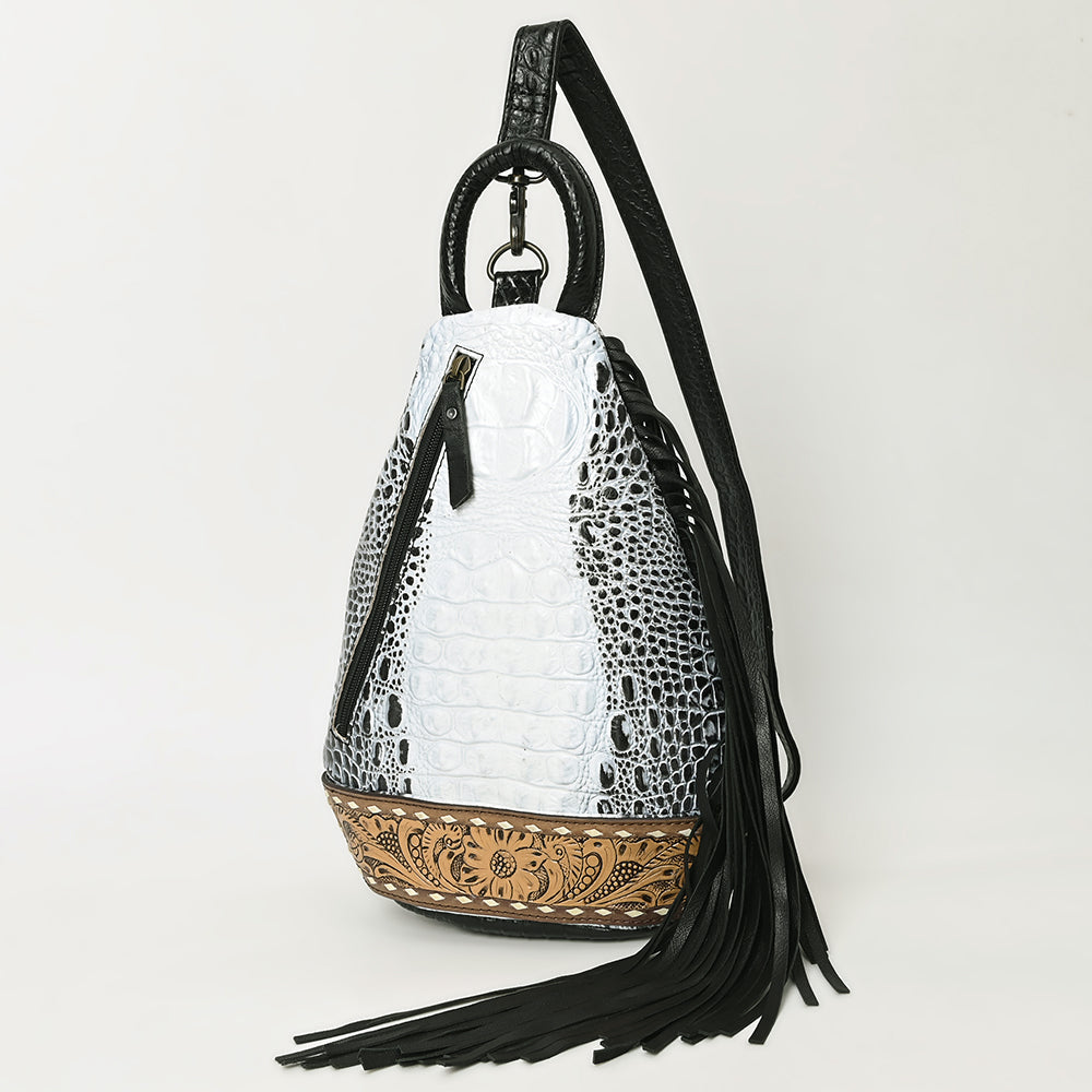 American Darling Sling Hand Tooled Crocodile Embossed Genuine Leather Women Bag Western Handbag Purse