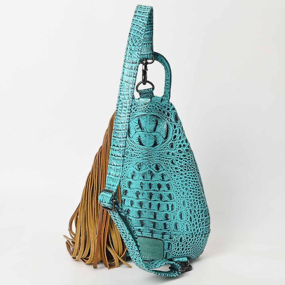American Darling Sling Hand Tooled Crocodile Embossed Genuine Leather Women Bag Western Handbag Purse